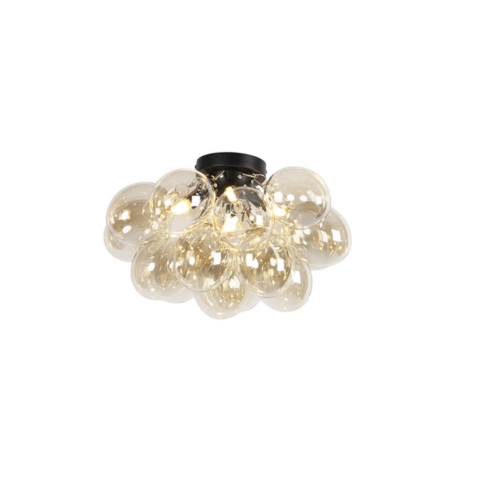 QAZQA Design Plafondlamp Zwart Met Amber Glas 4-lichts - Uvas QAZQA Design Plafondlamp Zwart Met Amber Glas 4-lichts - Uvas -Huishoudelijke Artikelen Verkoop 1000025196