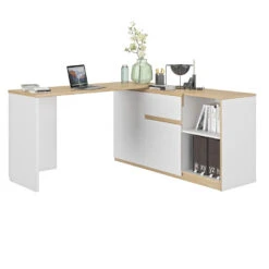 Diagone Draaibaar Bureau Gibril - Kast En Bureau In 1 - Wit/Eikenkleur -Huishoudelijke Artikelen Verkoop 1000087351 0102