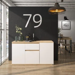 Diagone Draaibaar Bureau Gibril - Kast En Bureau In 1 - Wit/Eikenkleur -Huishoudelijke Artikelen Verkoop 1000087351 0103