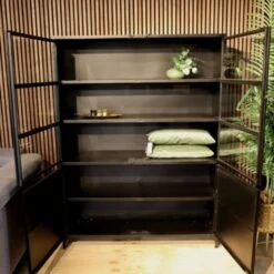 Cavetown Vitrinekast Industrieel Garcia Zwart - 45x140x185 Cm -Huishoudelijke Artikelen Verkoop 1000094167 0103