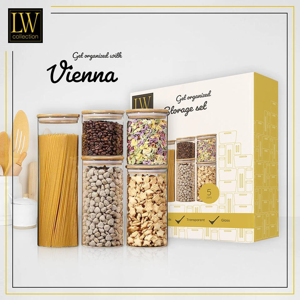 LW Collection Voorraadpotten Glas 5 Stuks Met Bamboe Deskel LW Collection Voorraadpotten Glas 5 Stuks Met Bamboe Deskel -Huishoudelijke Artikelen Verkoop 252f0e885761417e8aac82bca526b67e